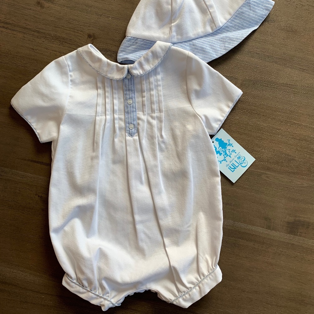 New Luli & Me Boys White Blue Striped Bubble & Hat